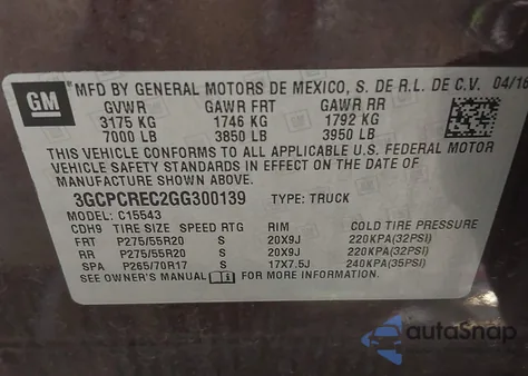 2016 Chevrolet Silverado 1500 1Lt z USA, uszkodzony, nr VIN 3GCPCREC2GG300139